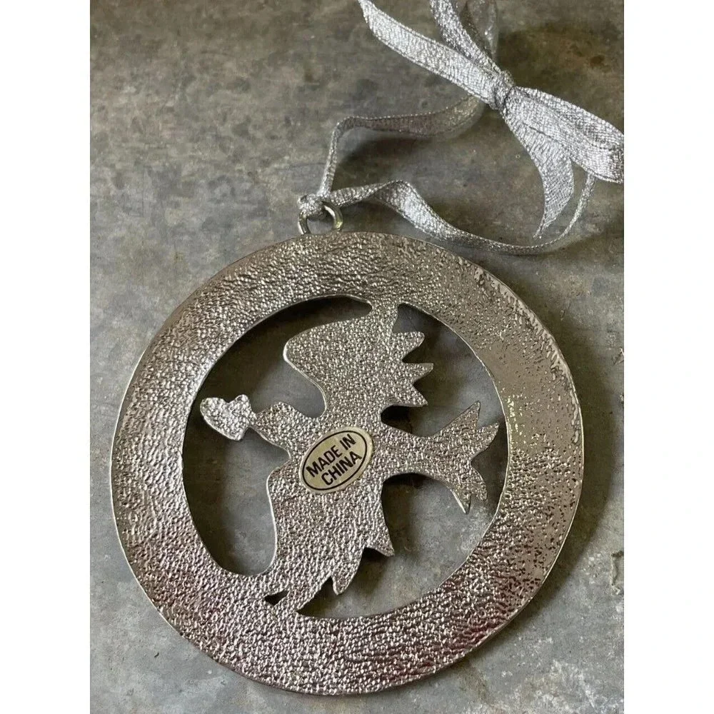 Silver Tone Heart Dove Bird Love‎ Christmas Ornament Decor